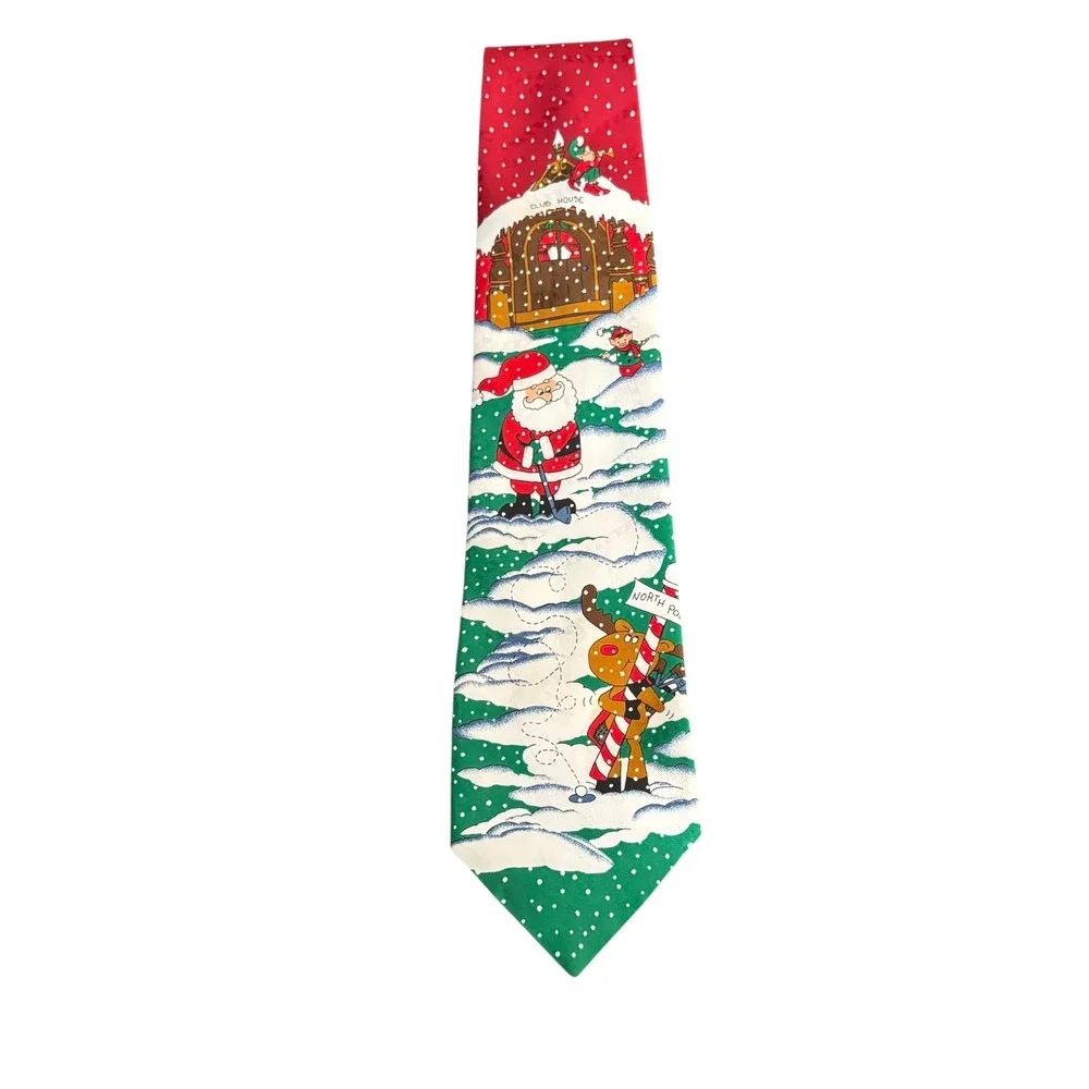 Yule Tie Greetings Green Santa‎ North Pole Christmas Men Necktie elf candy cane